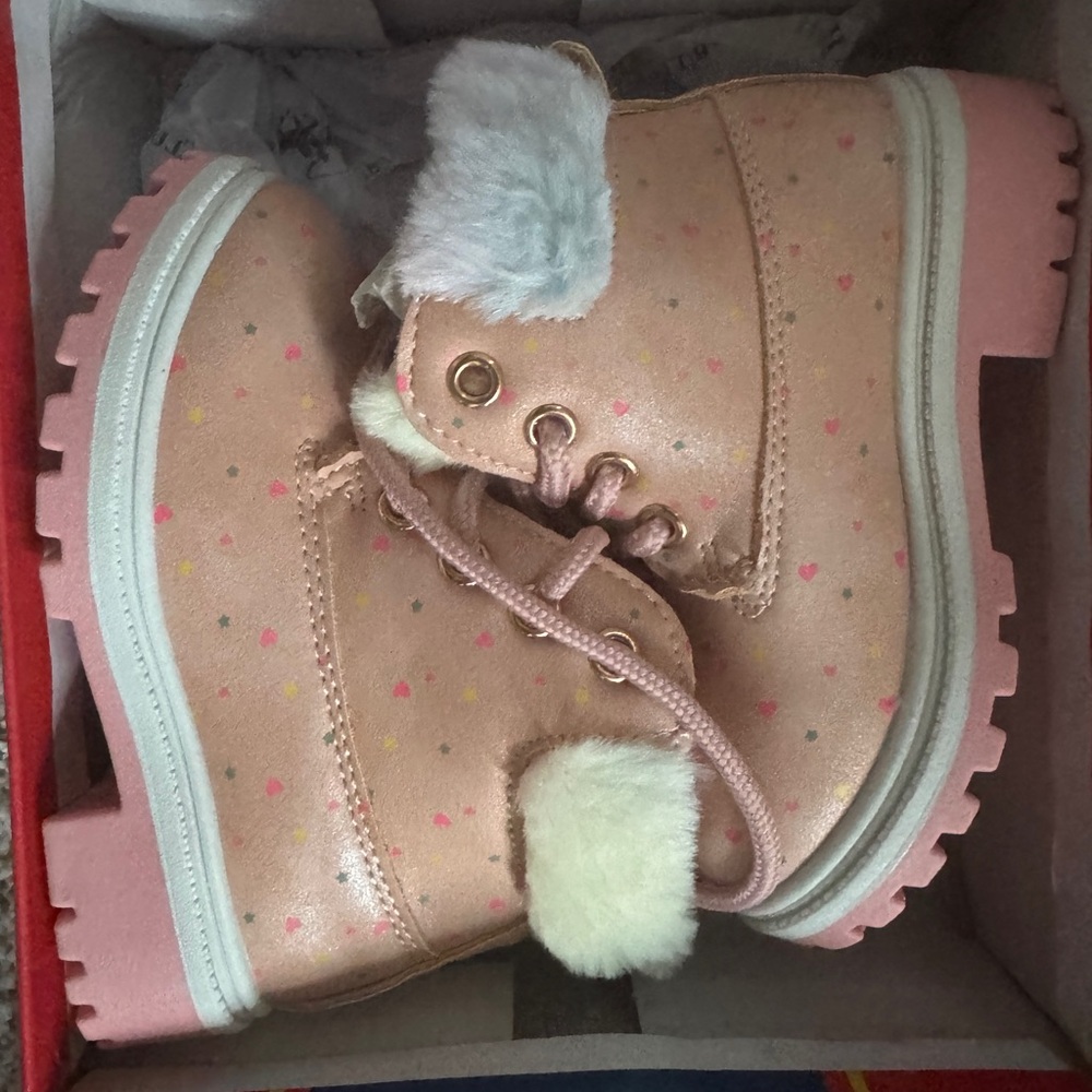Cute Pink Toddler Boots with Fur Trim